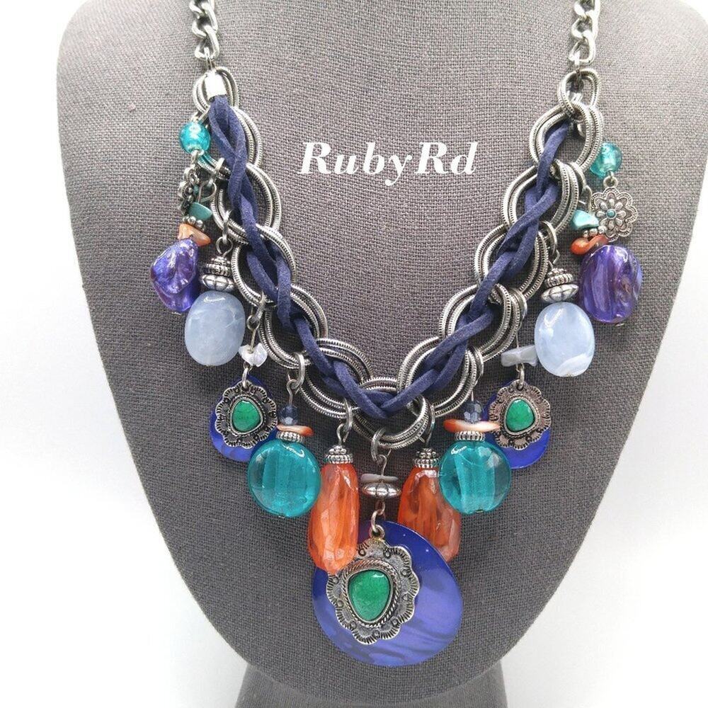 Ruby Rd Faux Turquoise Blue Leather Dangle Charm Necklace, 23 Inches